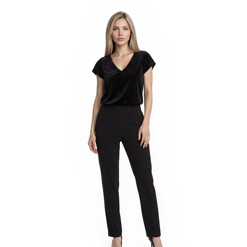 White House Black Market Jumpsuit Women's Size 8 Black Velvet Top Tapered Leg
